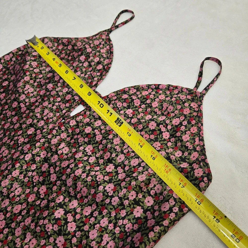 Morgan Taylor Intimates‎ Floral Nightgown Pink Black Strappy Satin Chemise Large